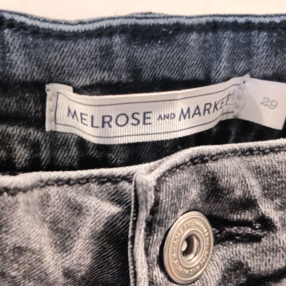 Melrose and Market Light Black Denim Cropped With Unique Raw Embroidered Hem